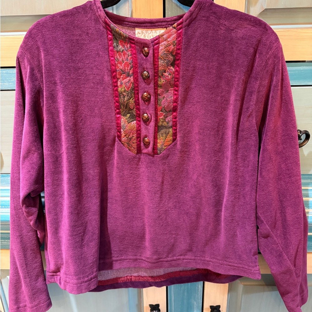 Khaki Rose Rich Purple Blouse with Floral Button Detail, Whimsigoth